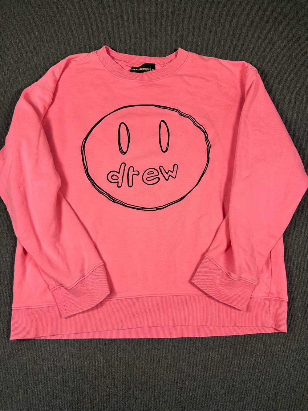 Drew House Sketch Mascot Crewneck Sweatshirt Hot Pink Adult XL Smiley Bieber